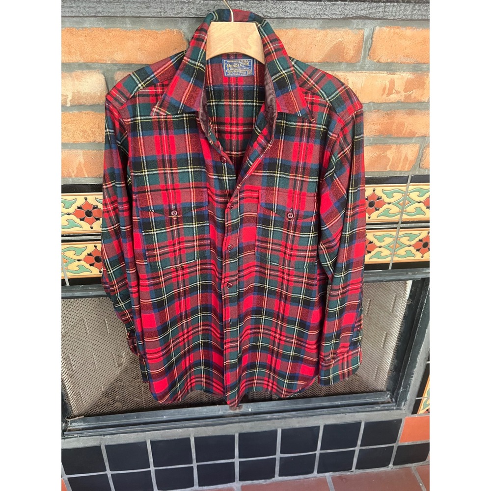 Vintage Pendleton Wool Flannel Shirt Mens 15.5 M Red Green Plaid Button Down